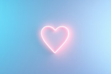 Glowing Neon Pink Heart Shape on Light Blue Background Pastel Color Romantic Love