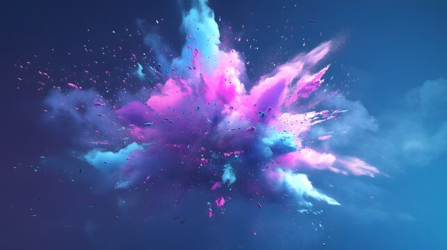 Colorful powder explosion with realistic 3D rendering, showcasing festive energy and vibrant hues