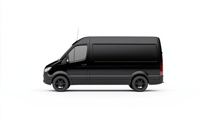 Sleek black delivery van parked on a clean, white background, ideal for logistics and transportation imagery