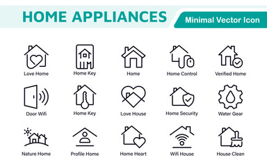 Fototapeta na wymiar Home Icon Set. A cozy and inviting collection of icons that embody comfort and lifestyle, perfect for enhancing real estate apps, home improvement projects, and websites.