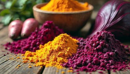 Natural Food Colorants on Rustic Wood