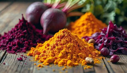 Natural Food Dyes on Rustic Wood