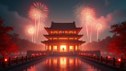 Chinese Temple Fireworks Festival Night - Cultural celebrations