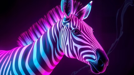 Neon zebra with pink and blue highlights