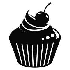 cupcake with cherry on top silhouette vector art illustration
