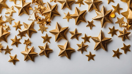 Golden stars on a white background creating a festive and shiny holiday design