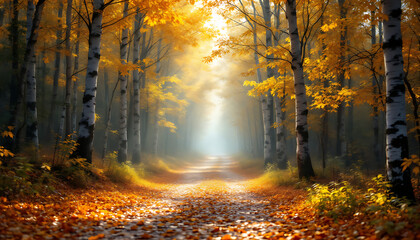 autumn forest in the morning