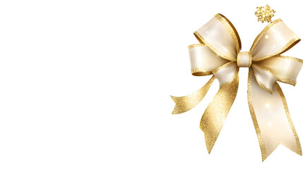 Elegant Gold and Off-White Ribbon Bow with Flowing Tails Transparent Background, PNG