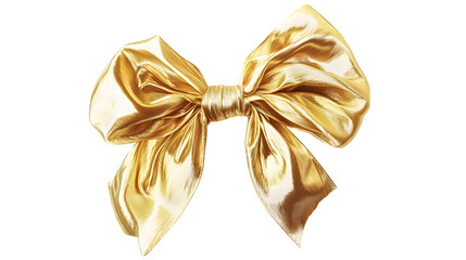 Elegant Gold Metallic Ribbon Bow, Luxurious Gift Decoration Transparent Background, PNG