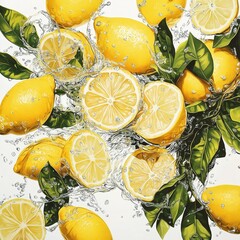 Fresh Lemons in Splashing Water
