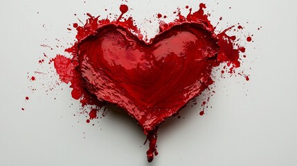 Red heart paint splash, love symbol, white background, Valentine's Day card design