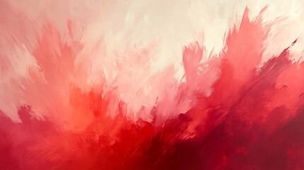 Bold abstract composition deep crimson and scarlet strokes softened by blush and coral highlights symbolizing the fiery passion of romance for Valentine's Day or loveinspired settings no people