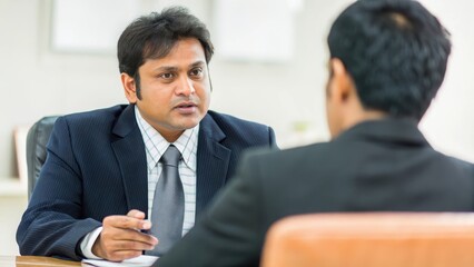 HR Professional Discussing Career Development - An Indian HR professional having a one-on-one discussion with an employee about career growth in the office.
