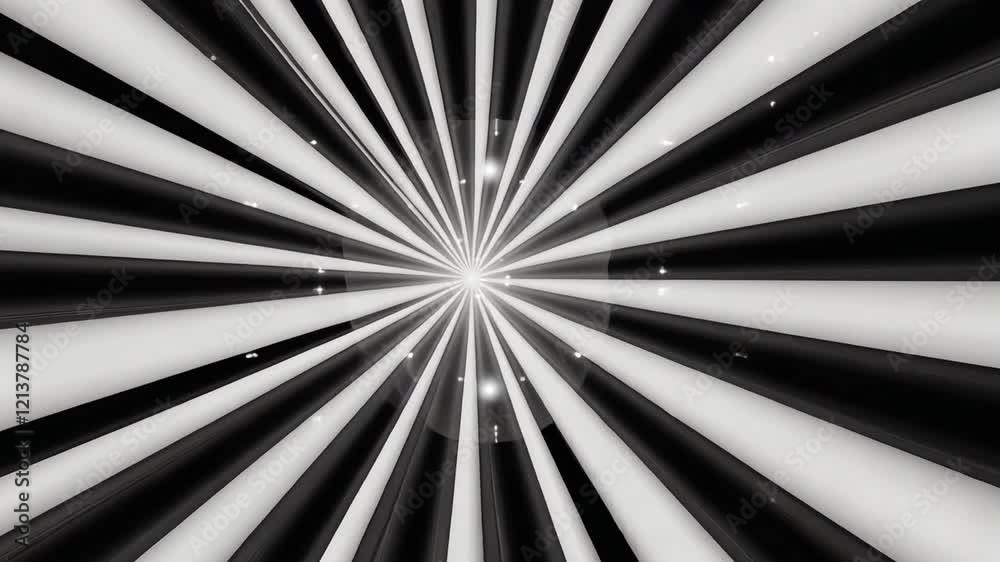 Leinwandbilder Monochromatic Radiance: Abstract burst of light radiating outwards, creating a hypnotic and dynamic visual effect with alternating black and white stripes. Perfect for backgrounds, motion graphics.