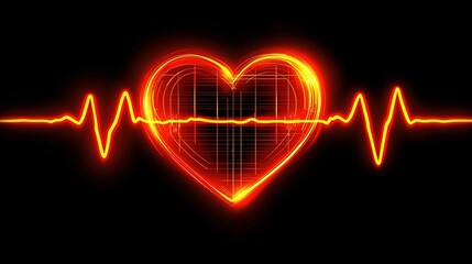 Glowing heart, heartbeat, health, medical, technology, dark background, concept