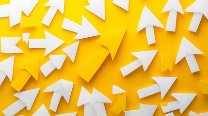 Fototapeta premium Yellow Arrow Stands Out Among Broken White Arrows