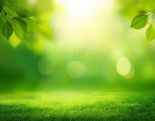 Fototapeta premium green spring abstract blurred background with sun and lights