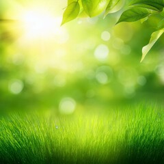 Obraz premium green spring abstract blurred background with sun and lights