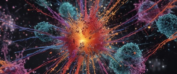 Fototapeta premium Colorful abstract 3D particles mesh in motion, technology, futuristic, vibrant