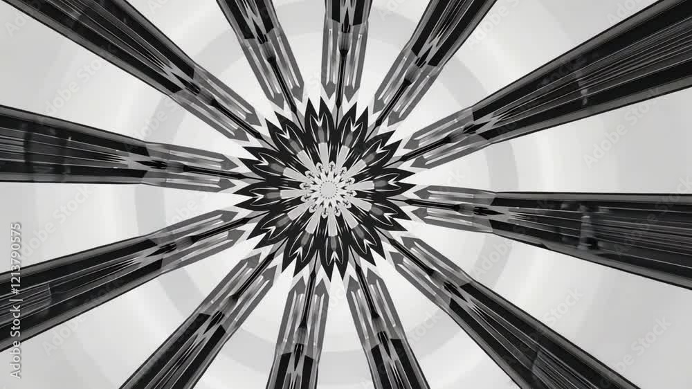 Poster Geometric Convergence: A mesmerizing abstract design featuring symmetrical patterns, repeating lines, and intricate details, creating a captivating and visually stunning optical illusion.  