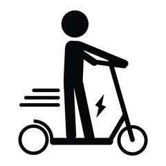 Stickman Riding Electric Scooter Vector Icon