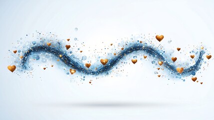 Blue wave with gold hearts, romantic design,  greeting card background