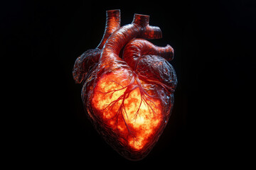 A human heart on a black background