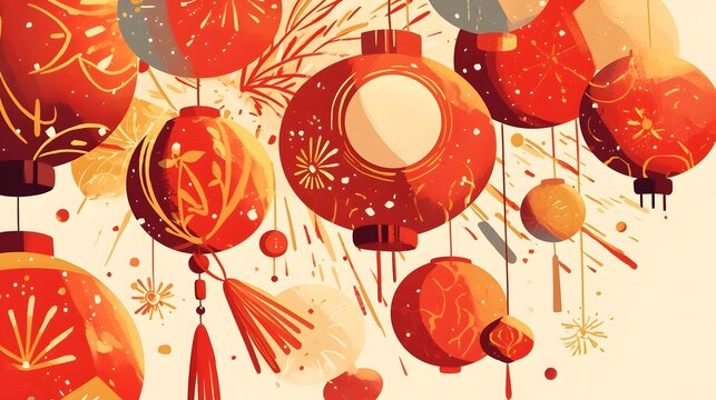 Design featuring Happy New Year in bold text with festive decorations