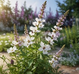 Obraz premium Vibrant white and violet agathosma betulina flower in the garden, botany, growth, greenery