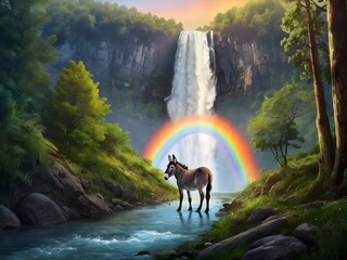 Donkey by the Majestic Waterfall