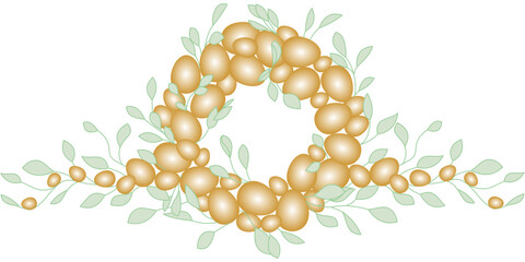 Elegant Golden Wreath with Green Leaves - Decorative Ornament Design