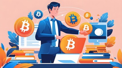 Illustration of Bitcoin Business and Digital Financial Technology