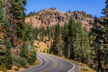 Road through the Lassen Volcanic National Park, California