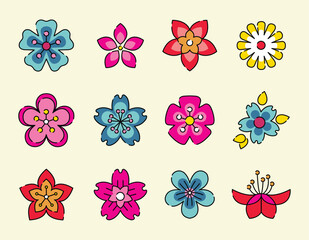 Set of floral blossom illustration color