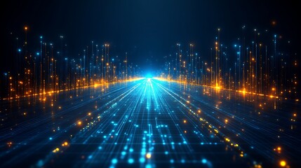 Fototapeta premium Digital Cityscape Illuminating Data Flow Network