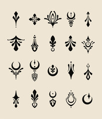 Set of ornamental tattoo symbol, icon, logo