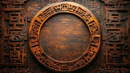 Fototapeta premium Captivating Wooden Wall Featuring Intricate Circular Design Evoking Warmth and Natural Aesthetic Beauty