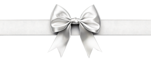 silver bow with long ribbon isolated on white background