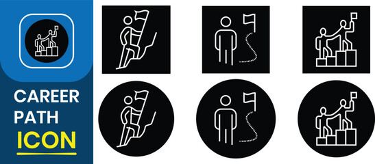 Career Path silhouette vector icon set. job seeker, first jobber, target, career purpose, professional goal, Candidate and Human resource. Career business success concept. Vector illustration,