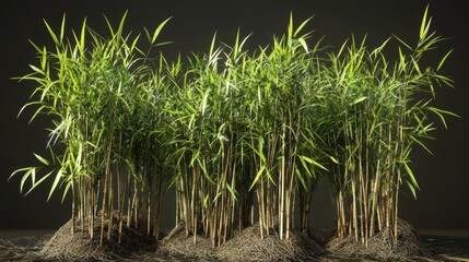 Fototapeta premium A bunch of green bamboo plants are growing in a dirt patch. Generative AI