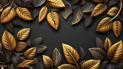 Seamless Abstract Decorative 3D Golden Leaves Pattern Background for Luxury and Nature Design Elements