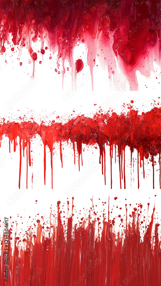 Poster the image shows an abstract painting featuring red paint in various states of dripping and splashing