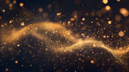 Fototapeta premium Golden Glitter Sparkles Flowing Dark Background