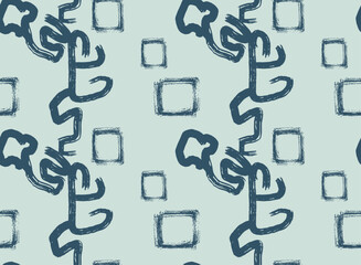 Exotic tribal seamless pattern with hand drawn brush strokes. Gouache painting background with scribble stripes