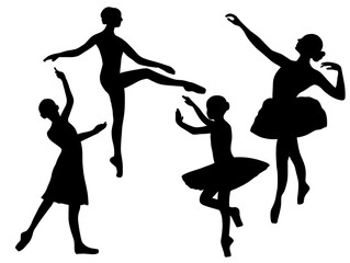 Set of ballet pose silhouette illustration. Woman dance ballet silhouettes. Silhouette ballerina person. 