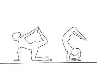 Silhouette yoga stretch pose person. Woman stretching meditate silhouettes. Set of warm up yoga stretching workout Silhouette illustration.