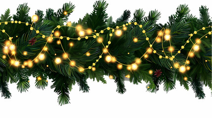 Festive Christmas Garland with Pine Cones and Lights,generative ai

