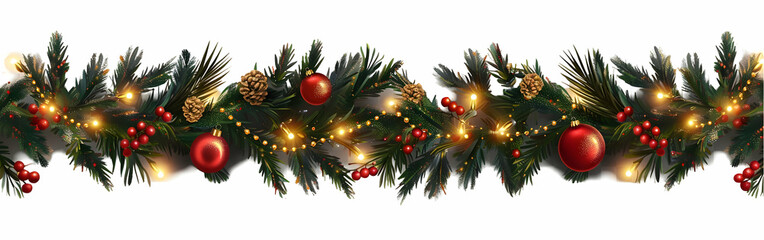 Festive Christmas Garland with Pine Cones and Lights,generative ai

