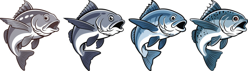 vector cartoon illustration of a jumping fish.