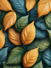 Vibrant Autumn Leaves Abstract Digital Seamless Pattern Background